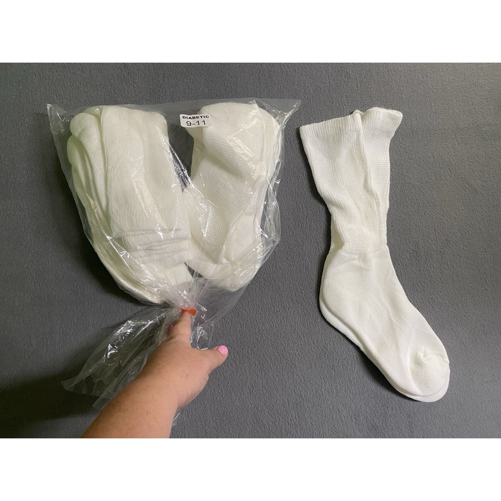 New! Diabetic Socks Men's Size 9-11 White Crew Length 6 Pairs